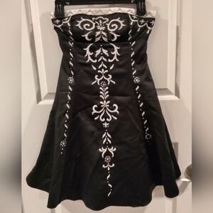 Morgan & Co Black and White Embellished Strapless Dress